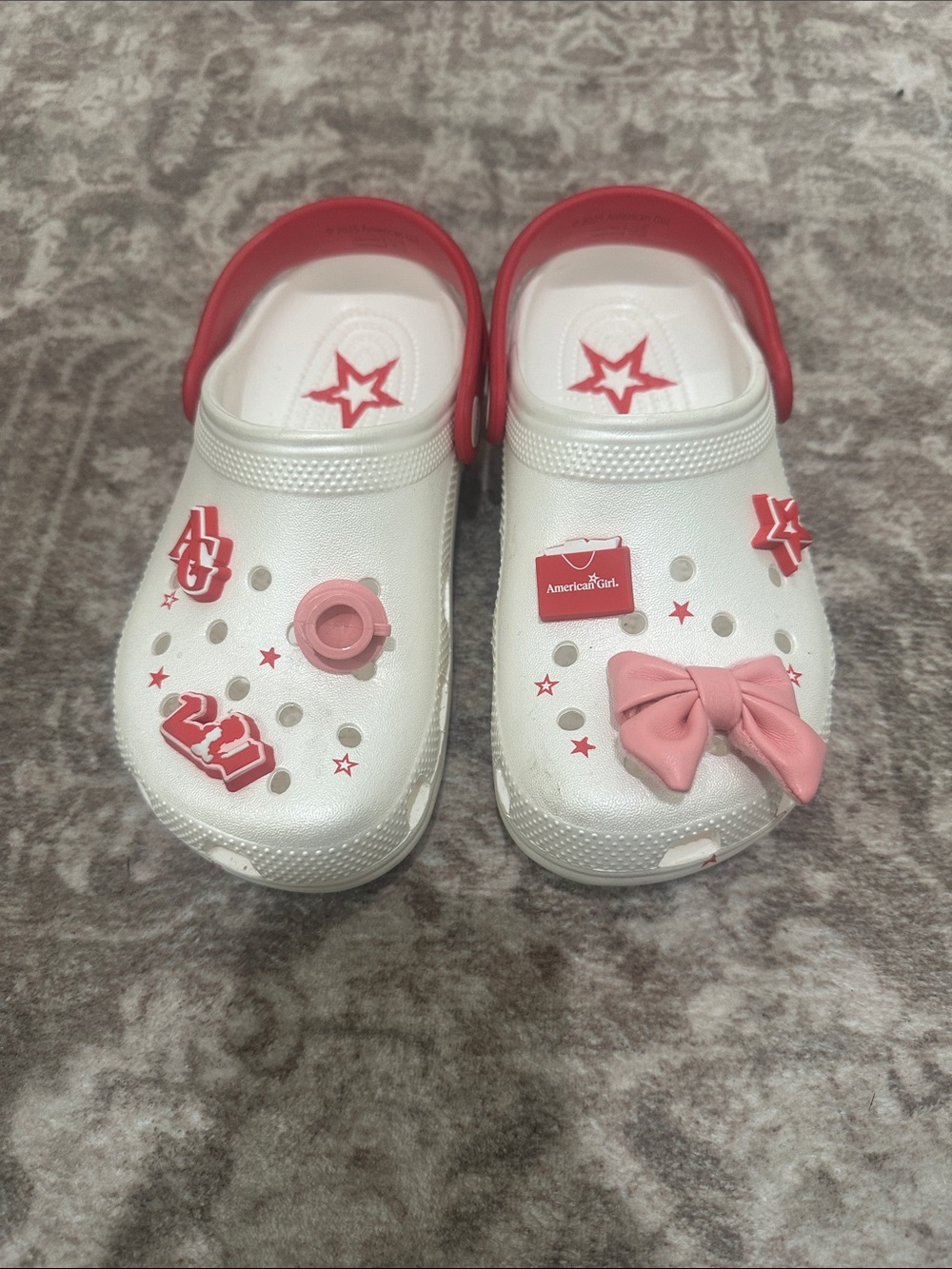 American Girl White Clog Sandals with Pink Accents and Bow